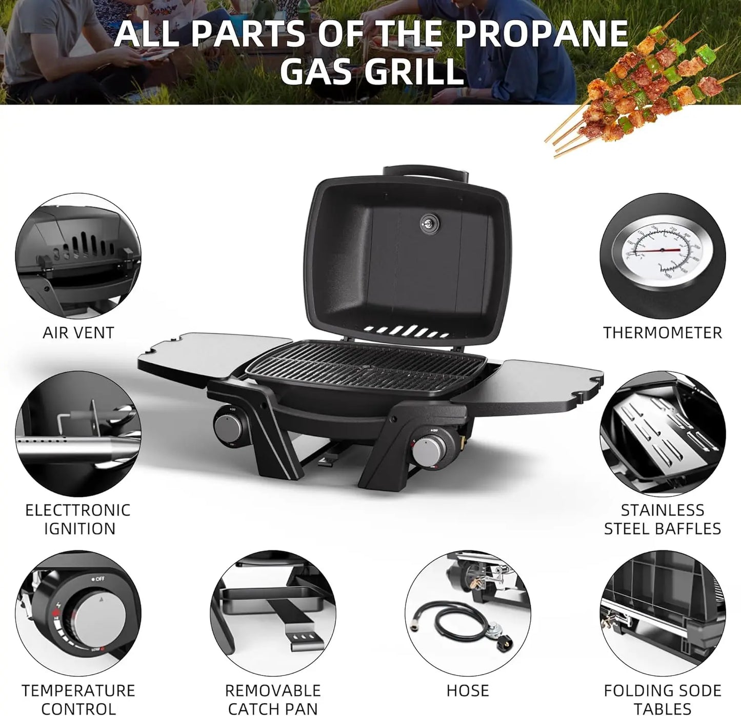 GeniusGrill Portable Propane Grill: 24,000 BTU Outdoor Tabletop BBQ with Dual Burners