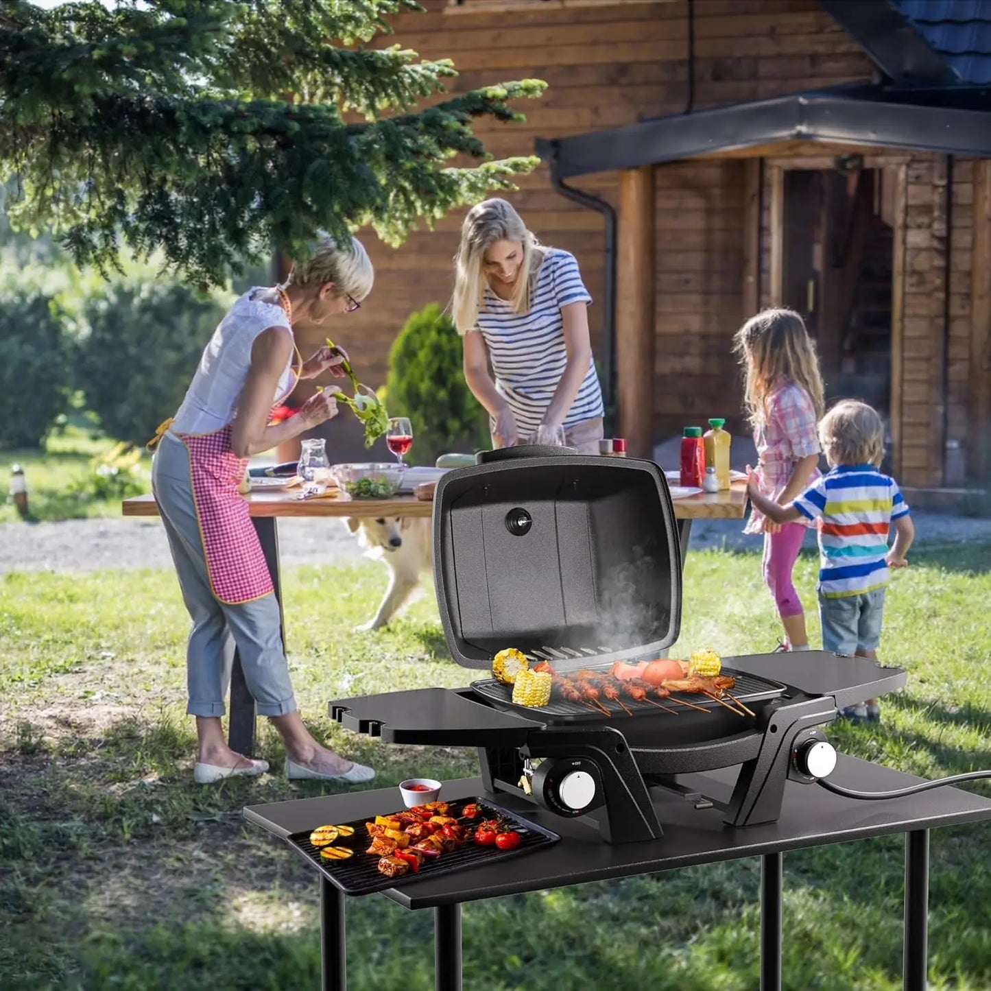 GeniusGrill Portable Propane Grill: 24,000 BTU Outdoor Tabletop BBQ with Dual Burners